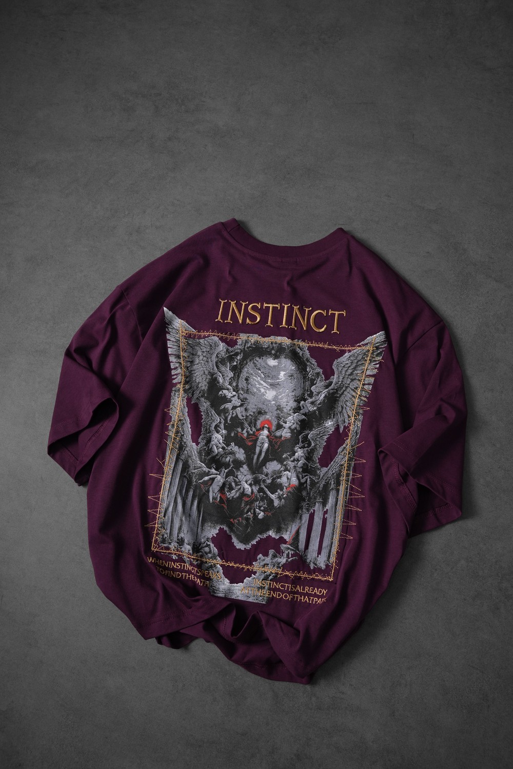 Erkek Mürdüm İnstinct Patch Nakışlı Oversize Tshirt
