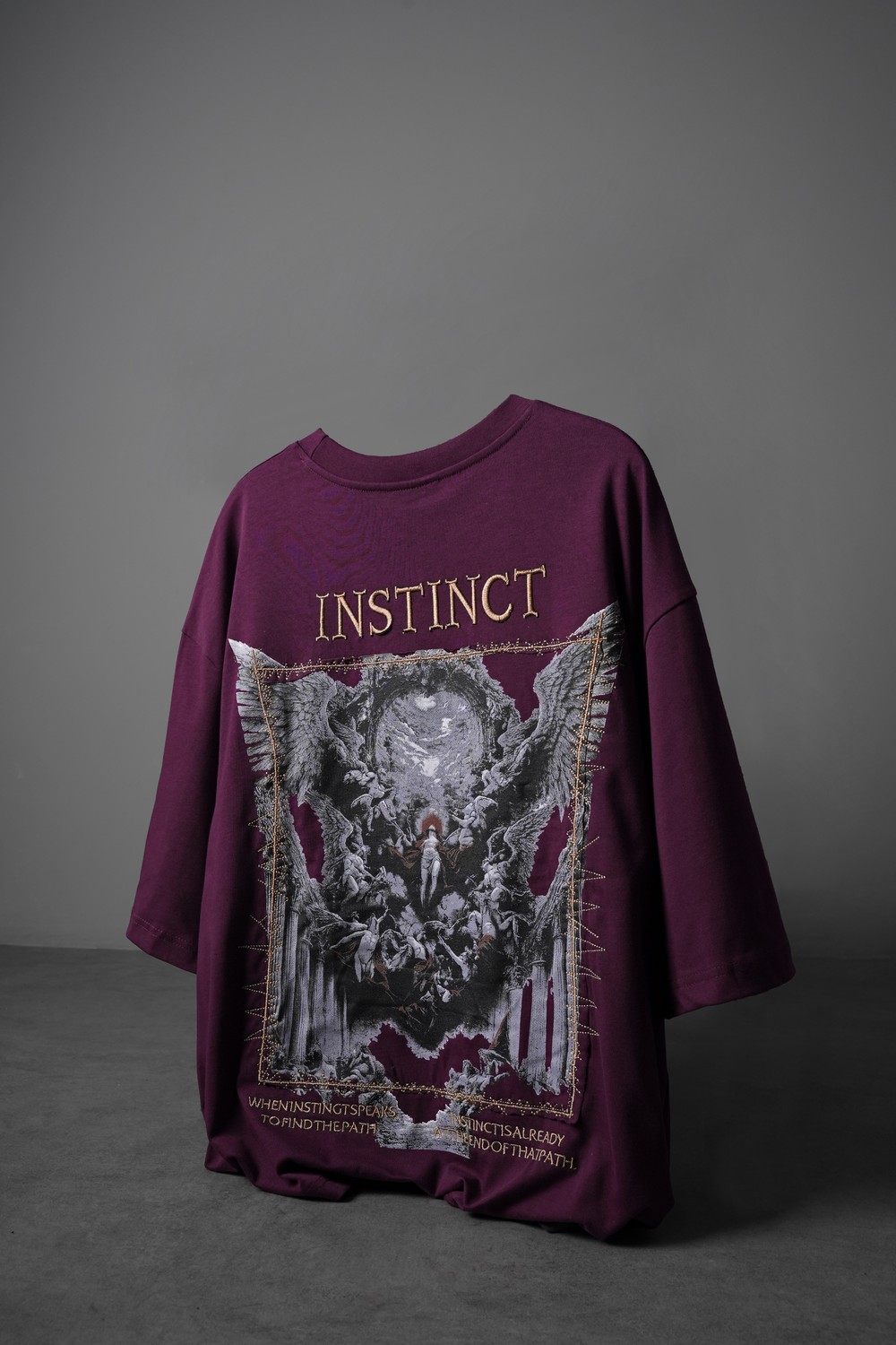 Erkek Mürdüm İnstinct Patch Nakışlı Oversize Tshirt