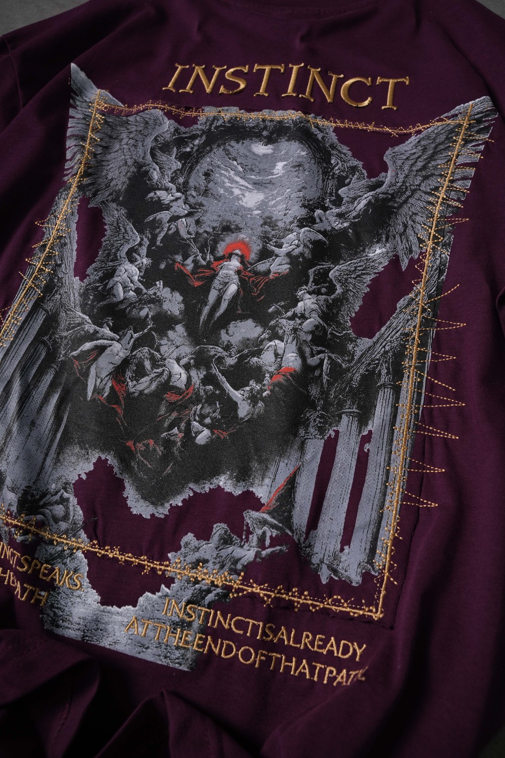 Erkek Mürdüm İnstinct Patch Nakışlı Oversize Tshirt