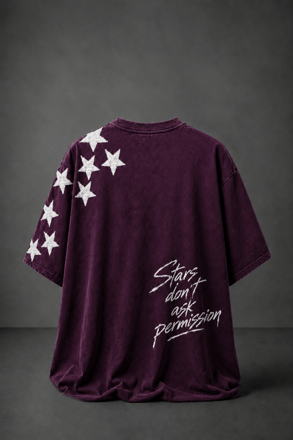 Erkek Mürdüm  Permission Aplike Nakışlı Oversize Tshirt