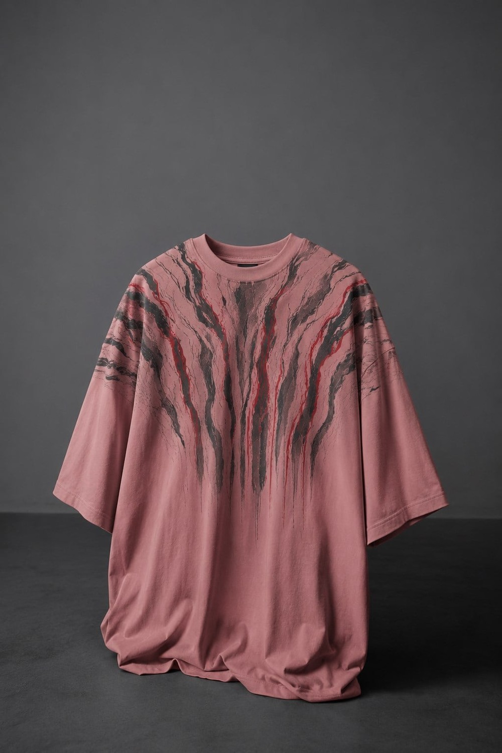 Erkek Pembe Vein Baskılı Oversize Tshirt