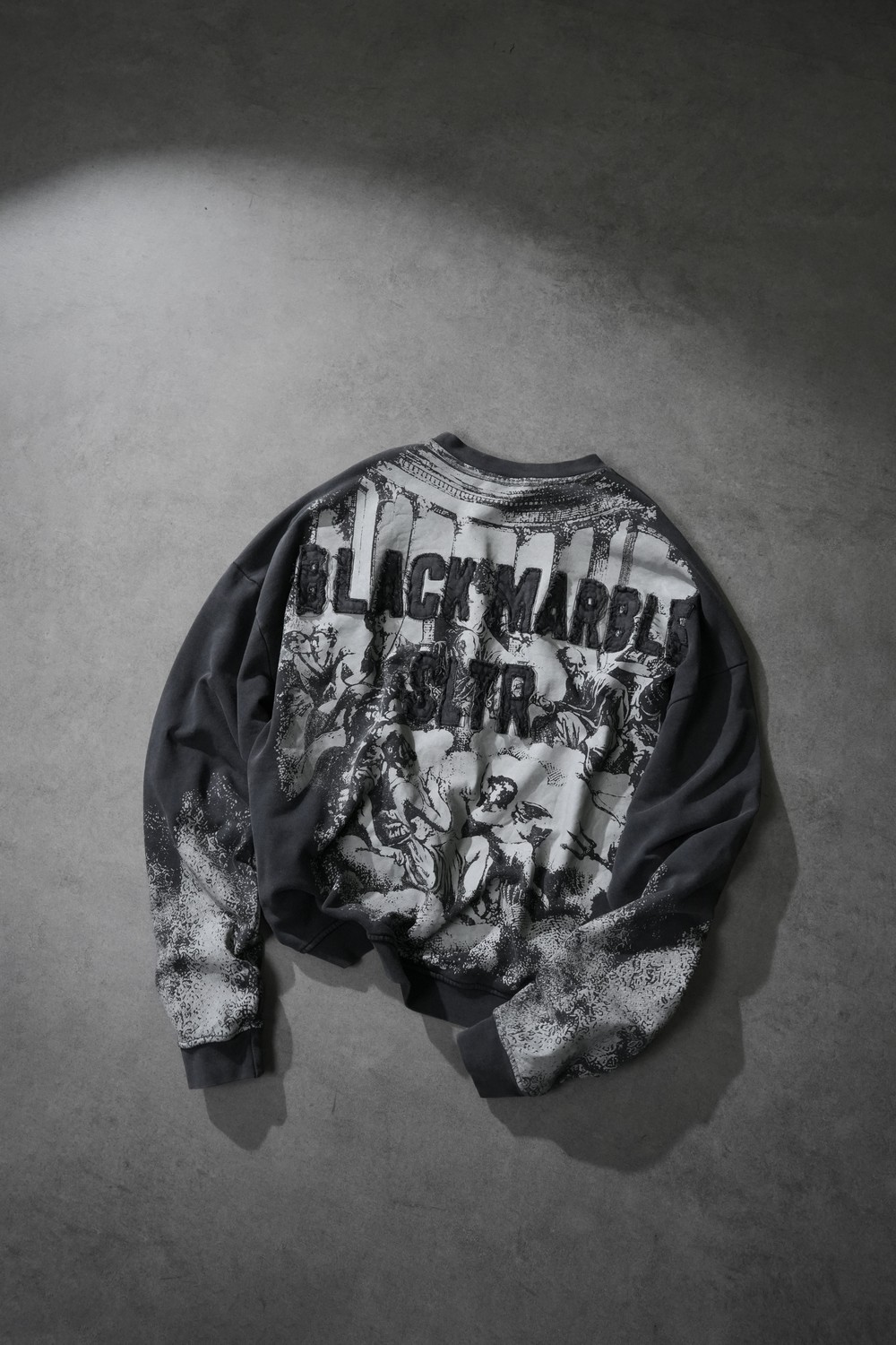Erkek Siyah Black Marble Özel Yıkamalı Oversize Sweatshirt