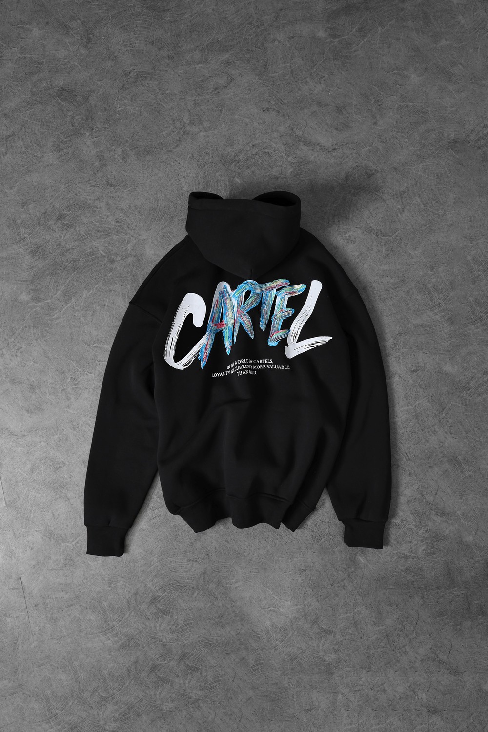 Erkek Siyah Cartel Kabartma Baskılı Kapüşonlu Oversize Sweatshirt