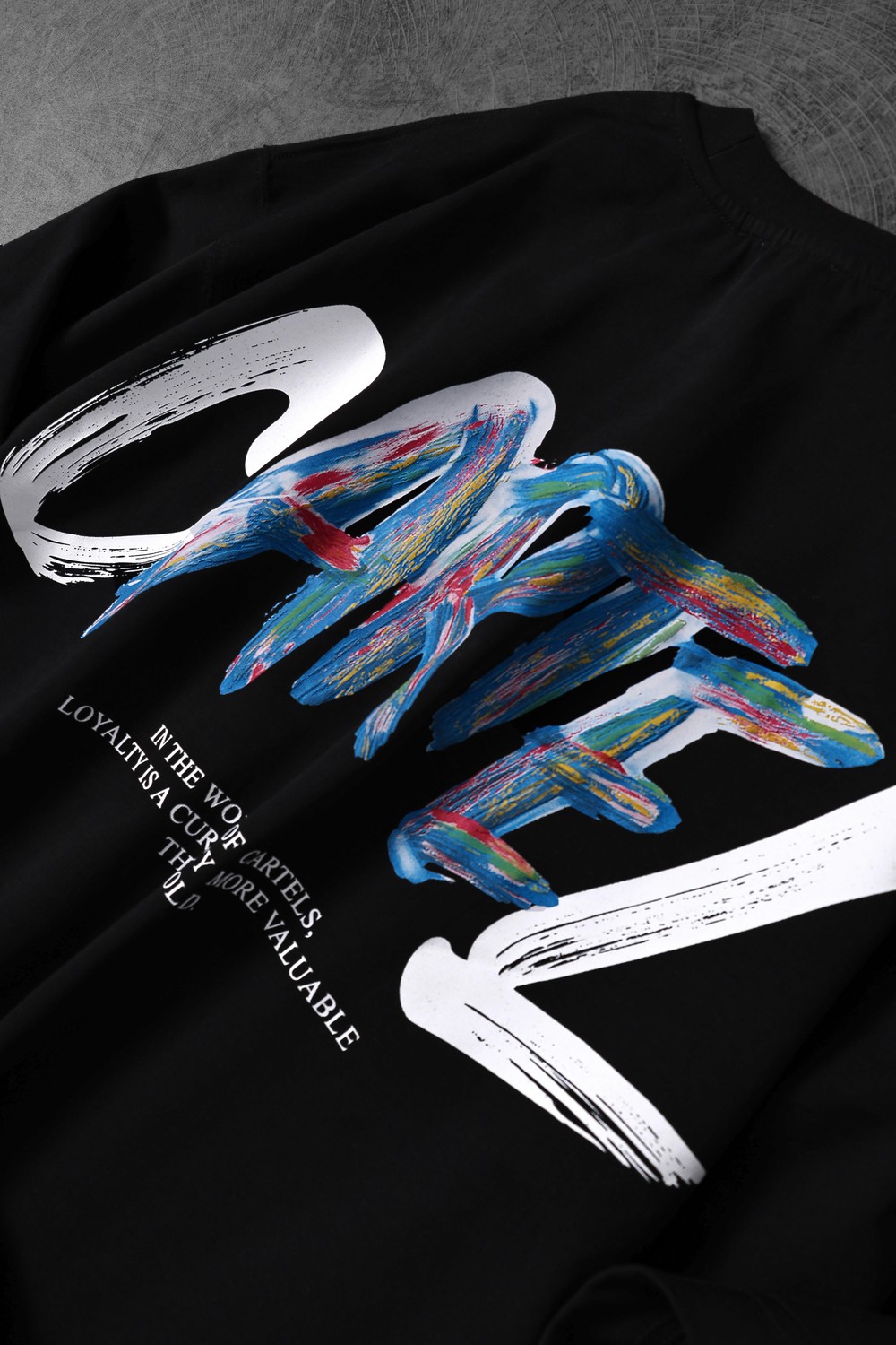 Erkek Siyah Cartel Kabartma Baskılı Oversize Tshirt