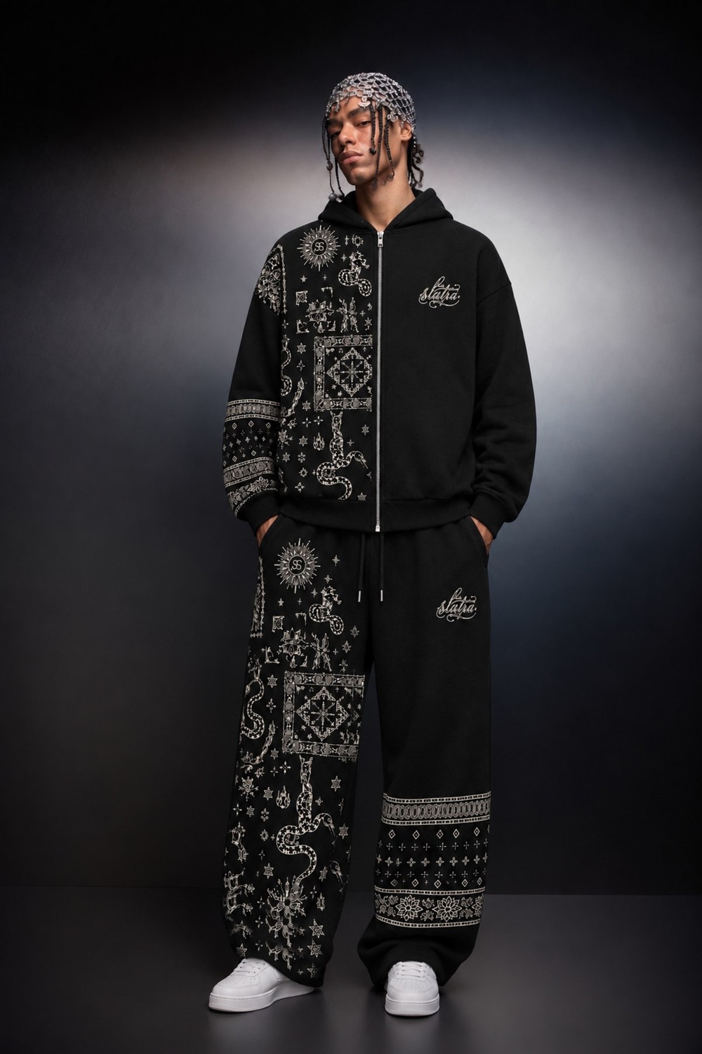Erkek Siyah Codex Oversize Full Zip Hoodie