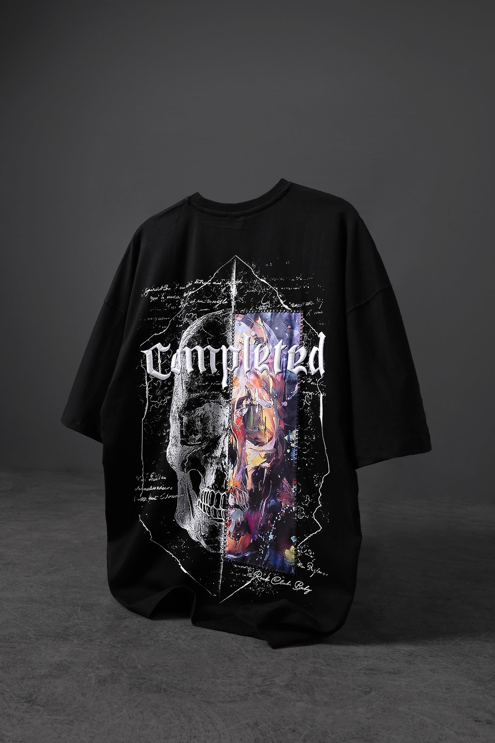 Erkek Siyah Completed Nakış ve  Patch Ve  Baskılı Oversize Tshirt