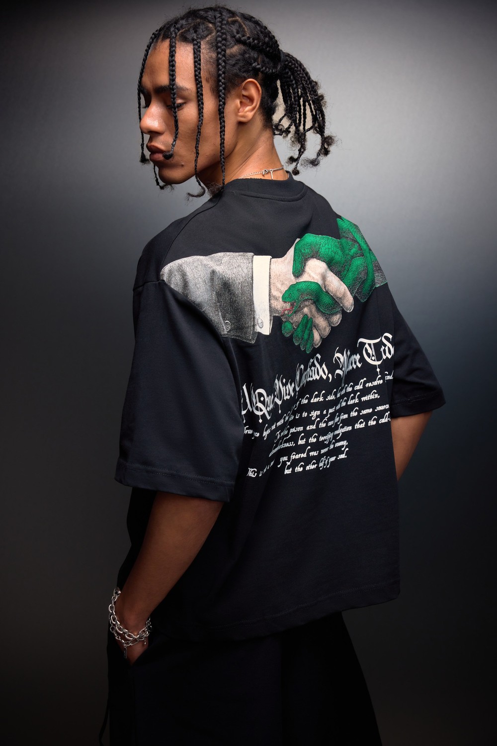 Erkek Siyah Confiado Baskılı Box Fit Tshirt