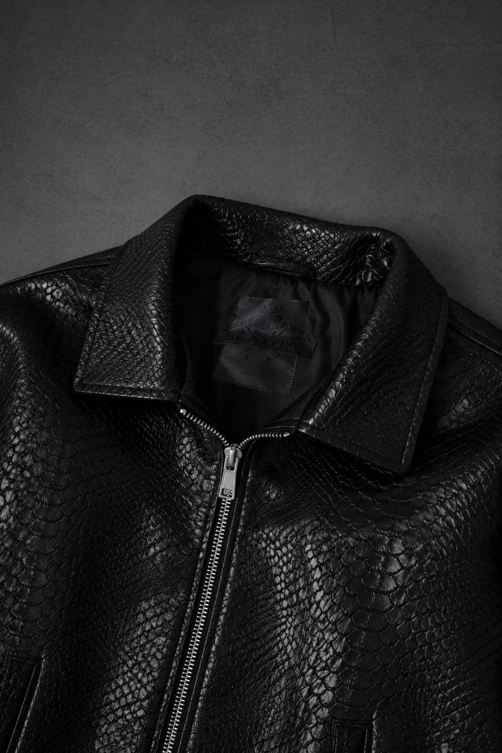 Erkek Siyah Dragon Bomber Deri Ceket