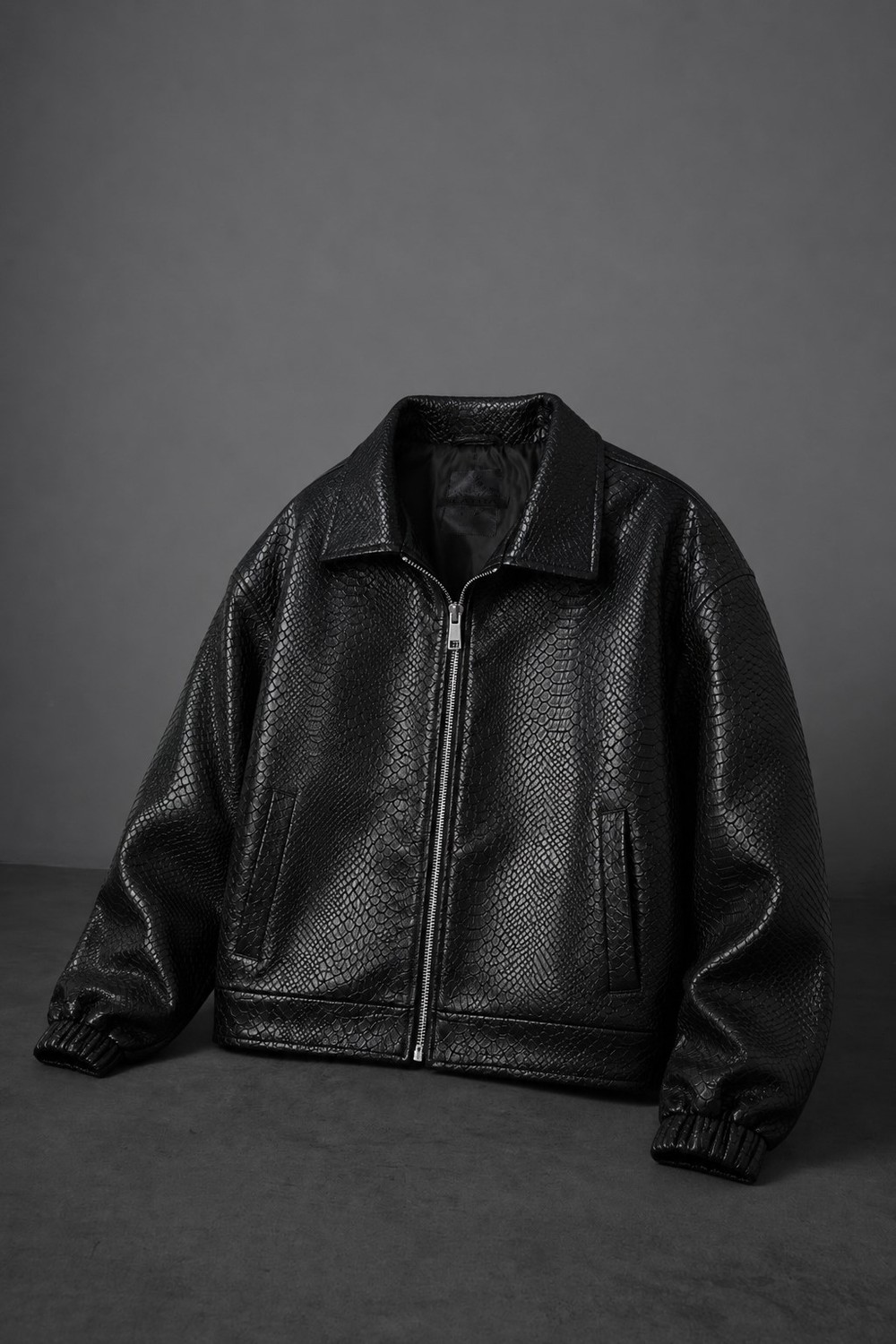 Erkek Siyah Dragon Bomber Deri Ceket