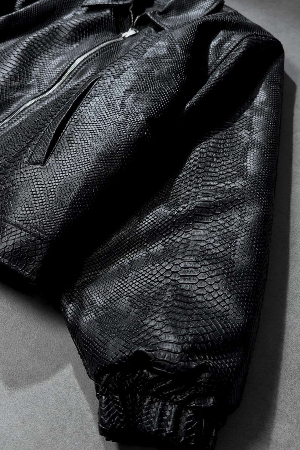 Erkek Siyah Dragon Bomber Deri Ceket
