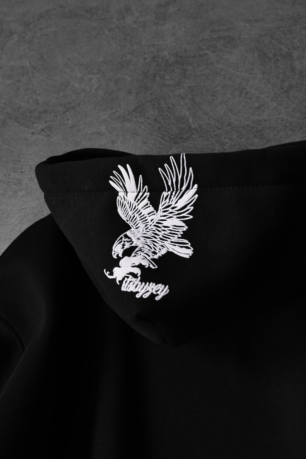 Erkek Siyah Eagle Baskılı Oversize Kapüşonlu Sweatshirt