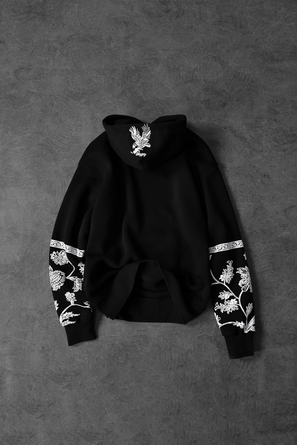 Erkek Siyah Eagle Baskılı Oversize Kapüşonlu Sweatshirt