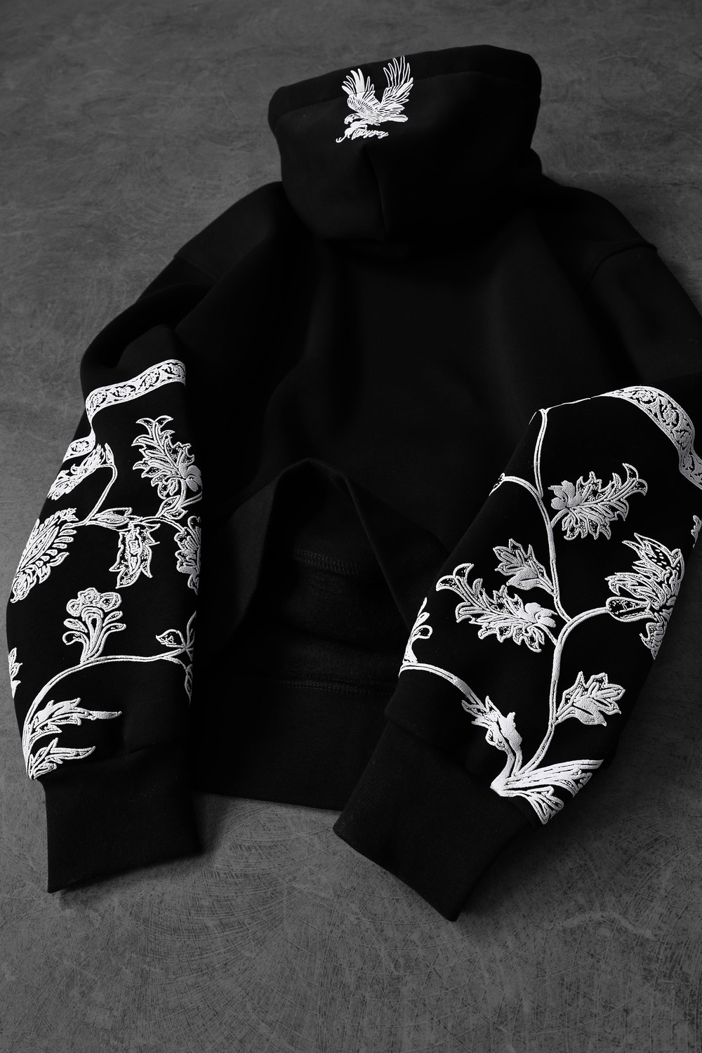 Erkek Siyah Eagle Baskılı Oversize Kapüşonlu Sweatshirt