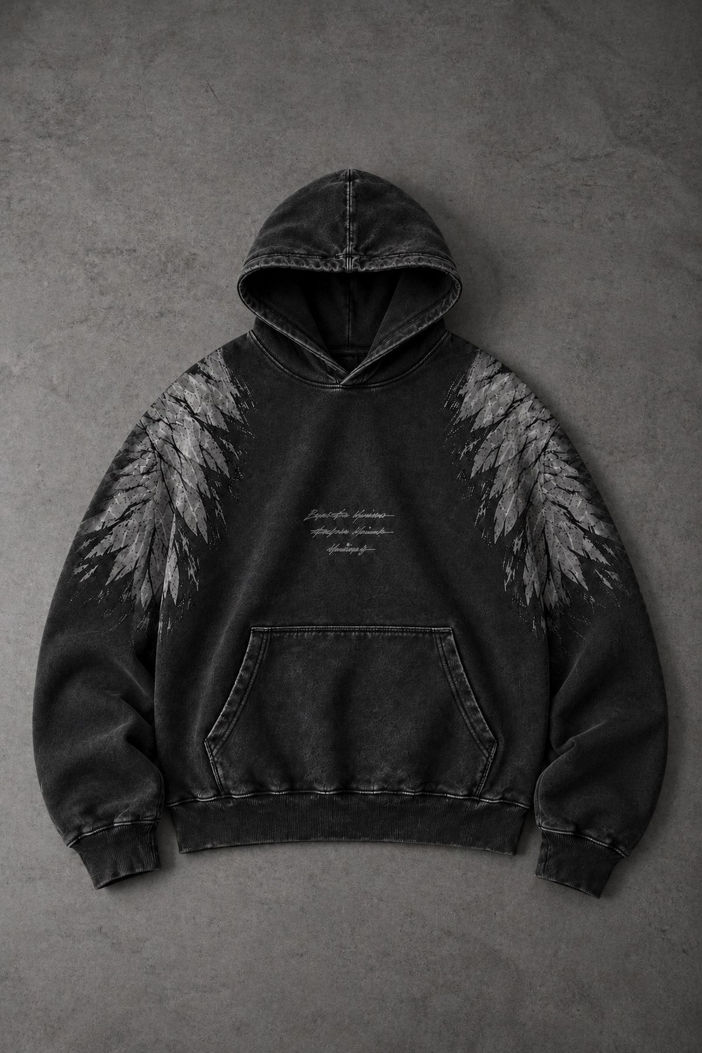 Erkek Siyah Eagle Özel Yıkamalı Oversize Hoodie