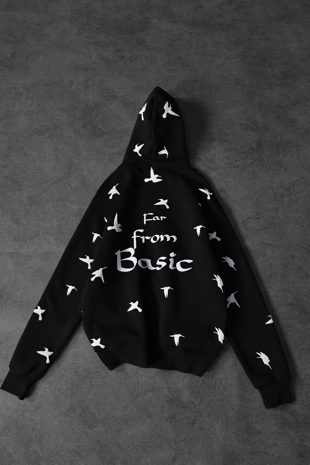 Erkek Siyah Far From Basic Kabartma Baskı Oversize Kapüşonlu Sweatshirt
