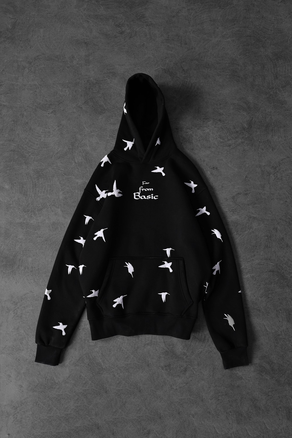 Erkek Siyah Far From Basic Kabartma Baskı Oversize Kapüşonlu Sweatshirt