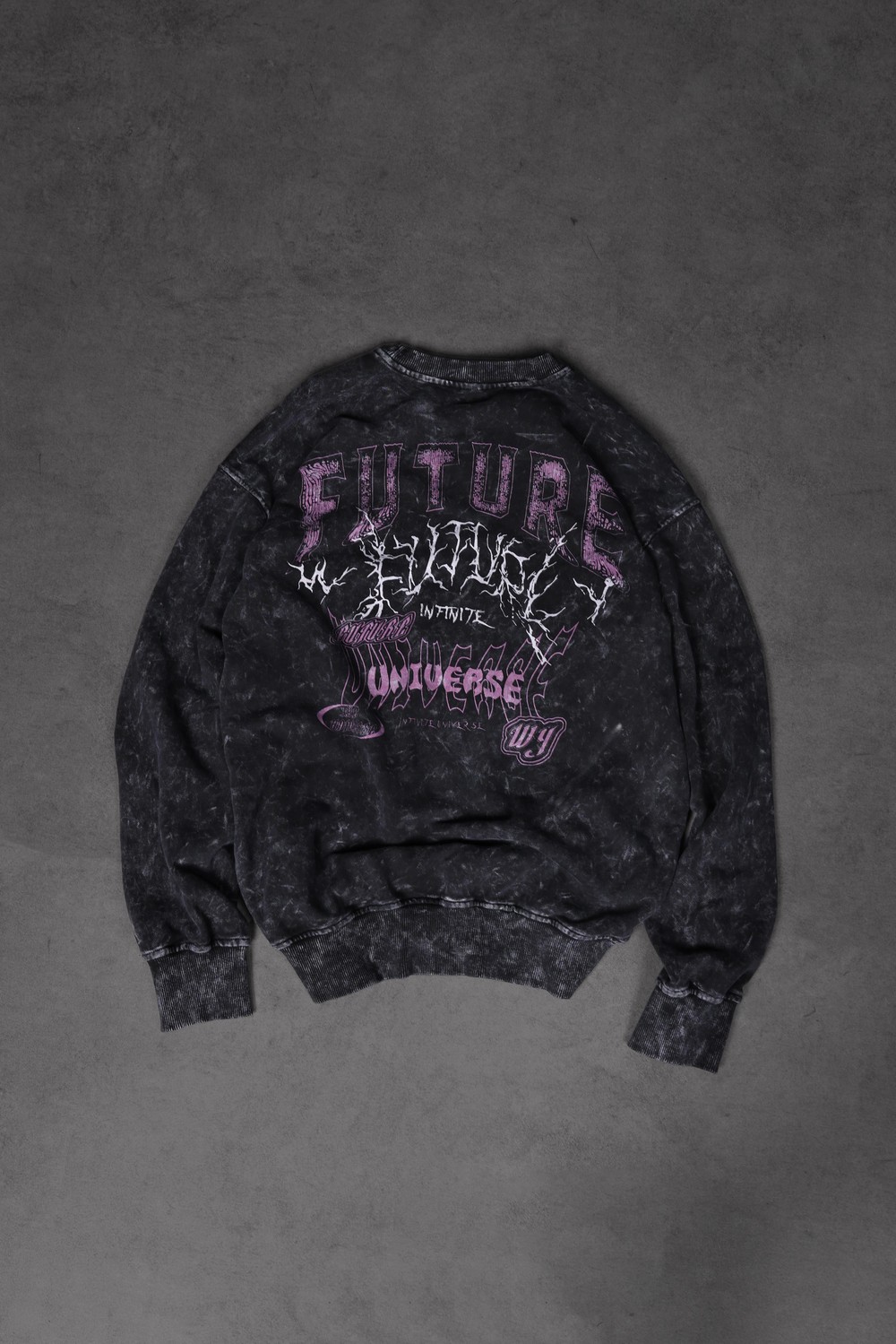 Erkek Siyah Future Yıkamalı Baskılı Oversize Sweatshirt