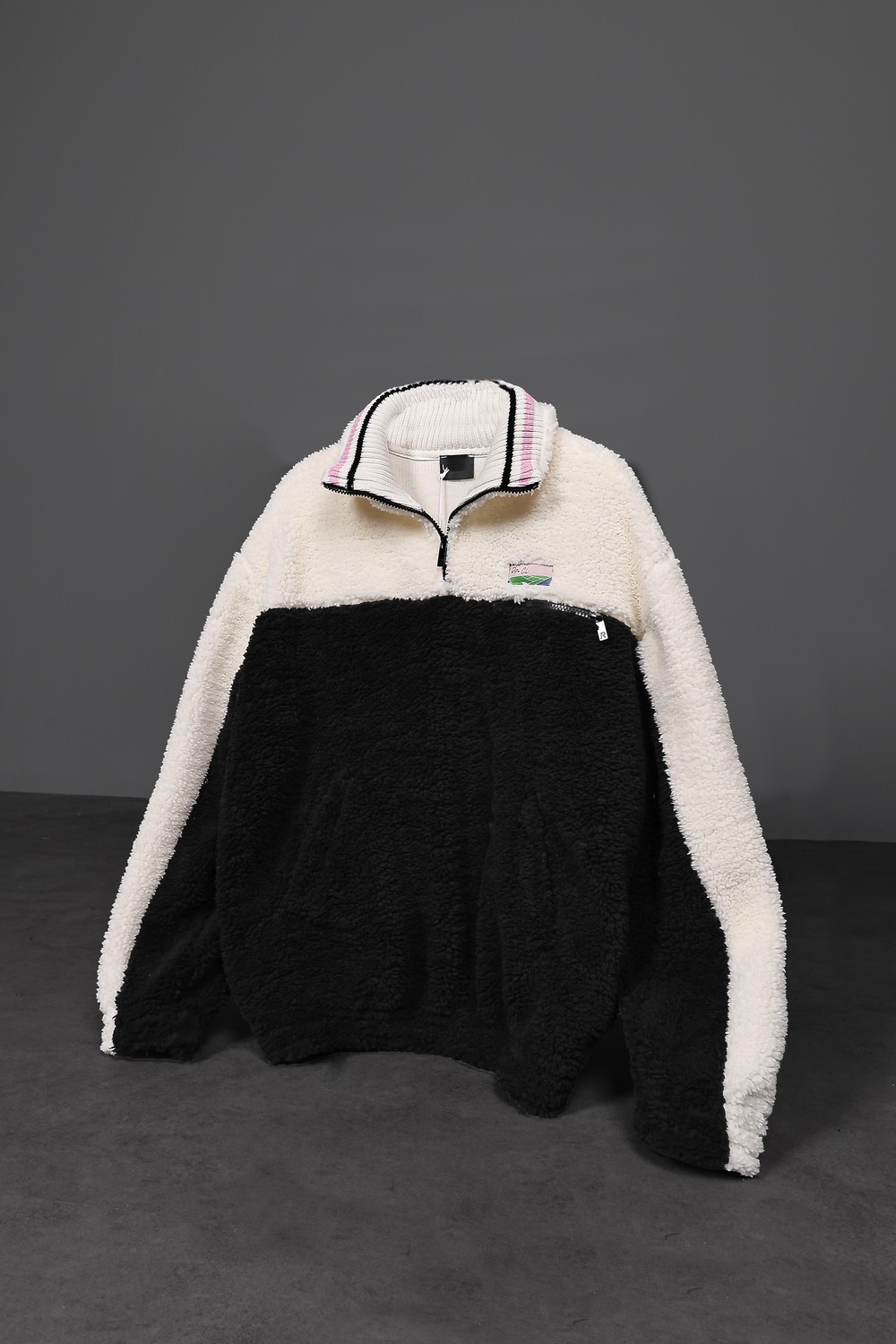 Erkek Siyah Garnili Full Zip Peluş Sweatshirt