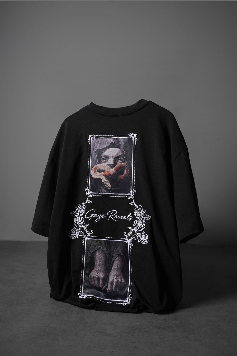 Erkek Siyah Gaze Reveals Kadife Patch Oversize Tshirt