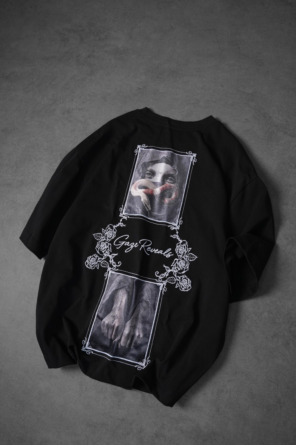 Erkek Siyah Gaze Reveals Kadife Patch Oversize Tshirt