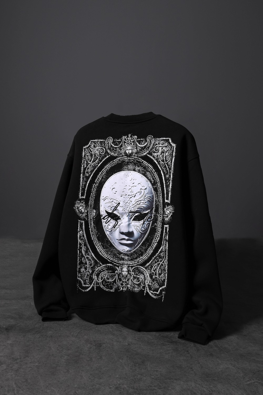Erkek Siyah İndefinite Nakışlı Oversize Sweatshirt