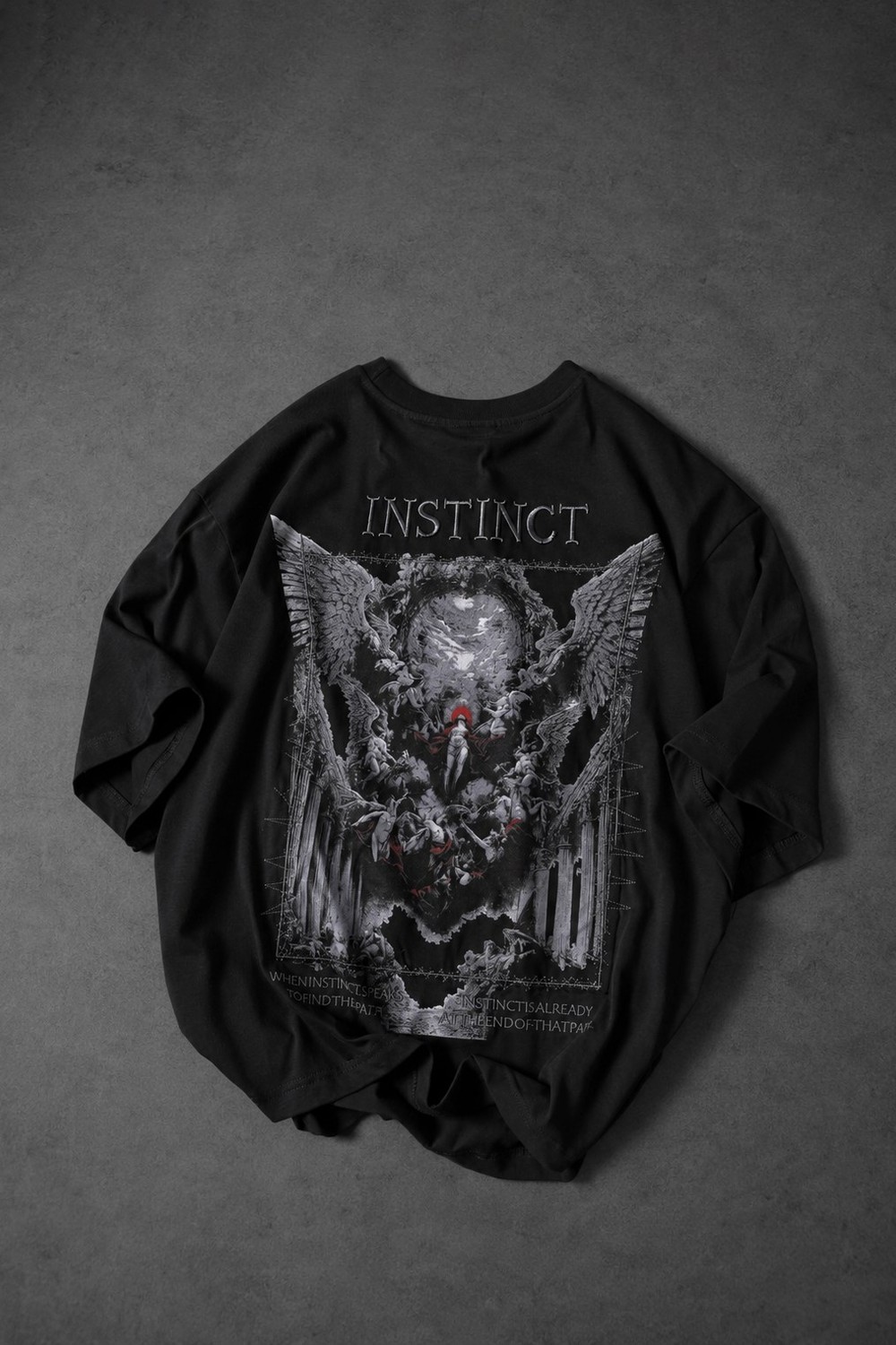 Erkek Siyah İnstinct Patch Nakışlı Oversize Tshirt