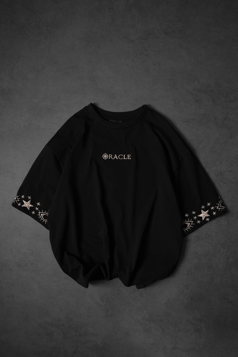 Erkek Siyah Oracle Nakışlı Oversize Tshirt