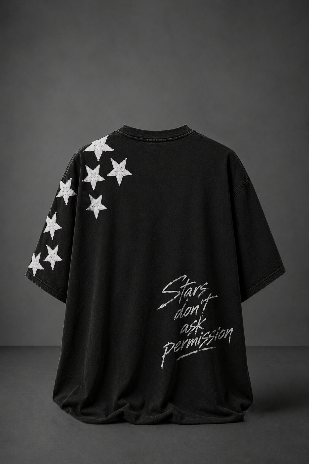 Erkek Siyah Permission Aplike Nakışlı Oversize Tshirt
