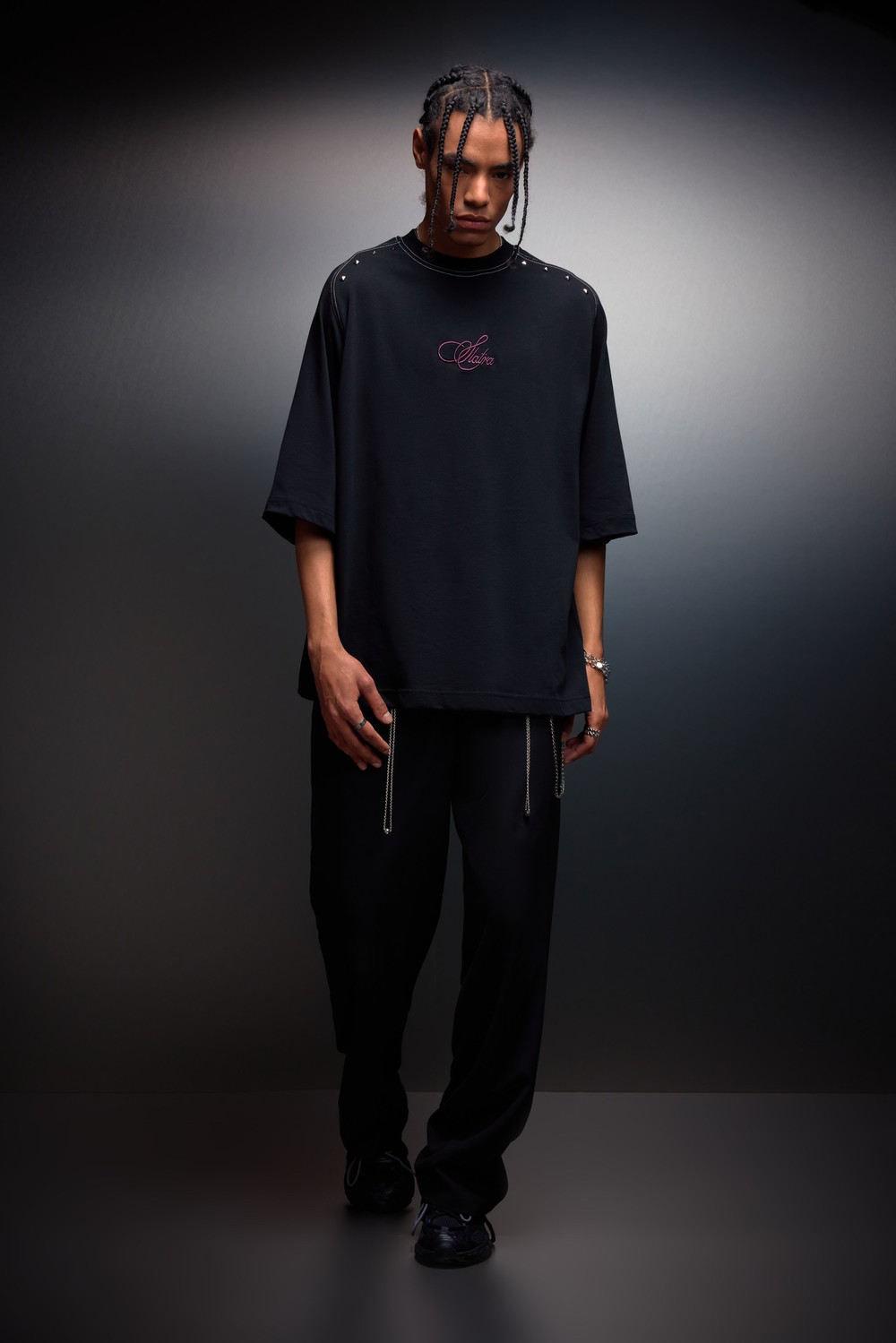 Erkek Siyah Prelude Baskılı Oversize Tshirt