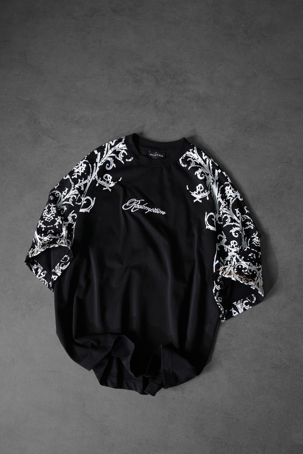 Erkek Siyah Redemption Patchli Baskılı Oversize Tshirt