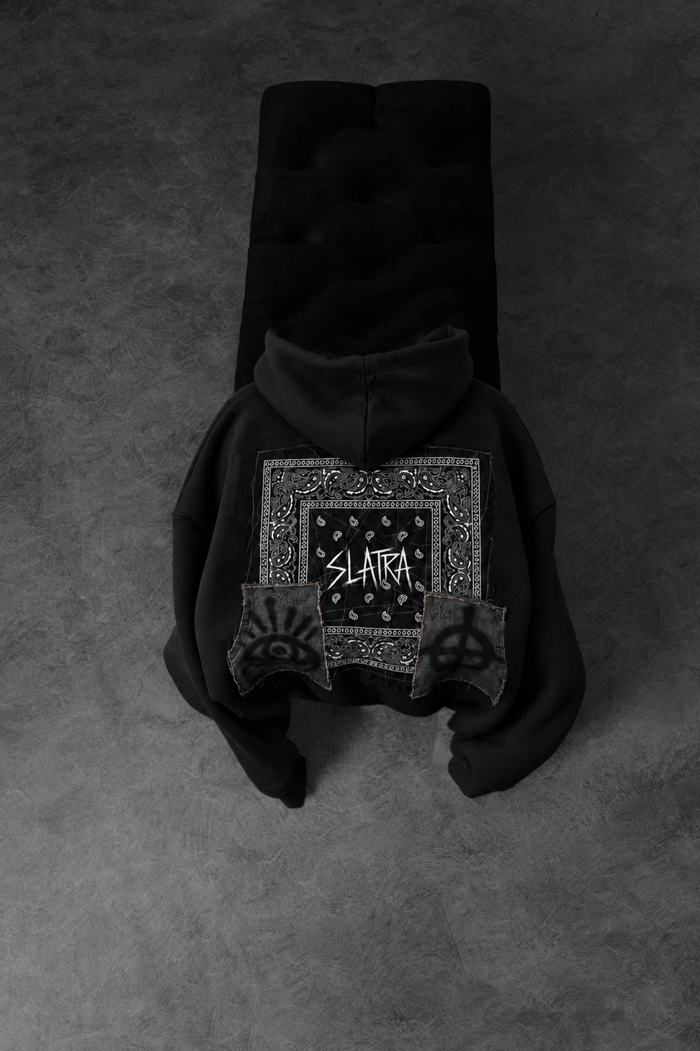 Erkek Siyah Relic Patch Detay Oversize Hoodie