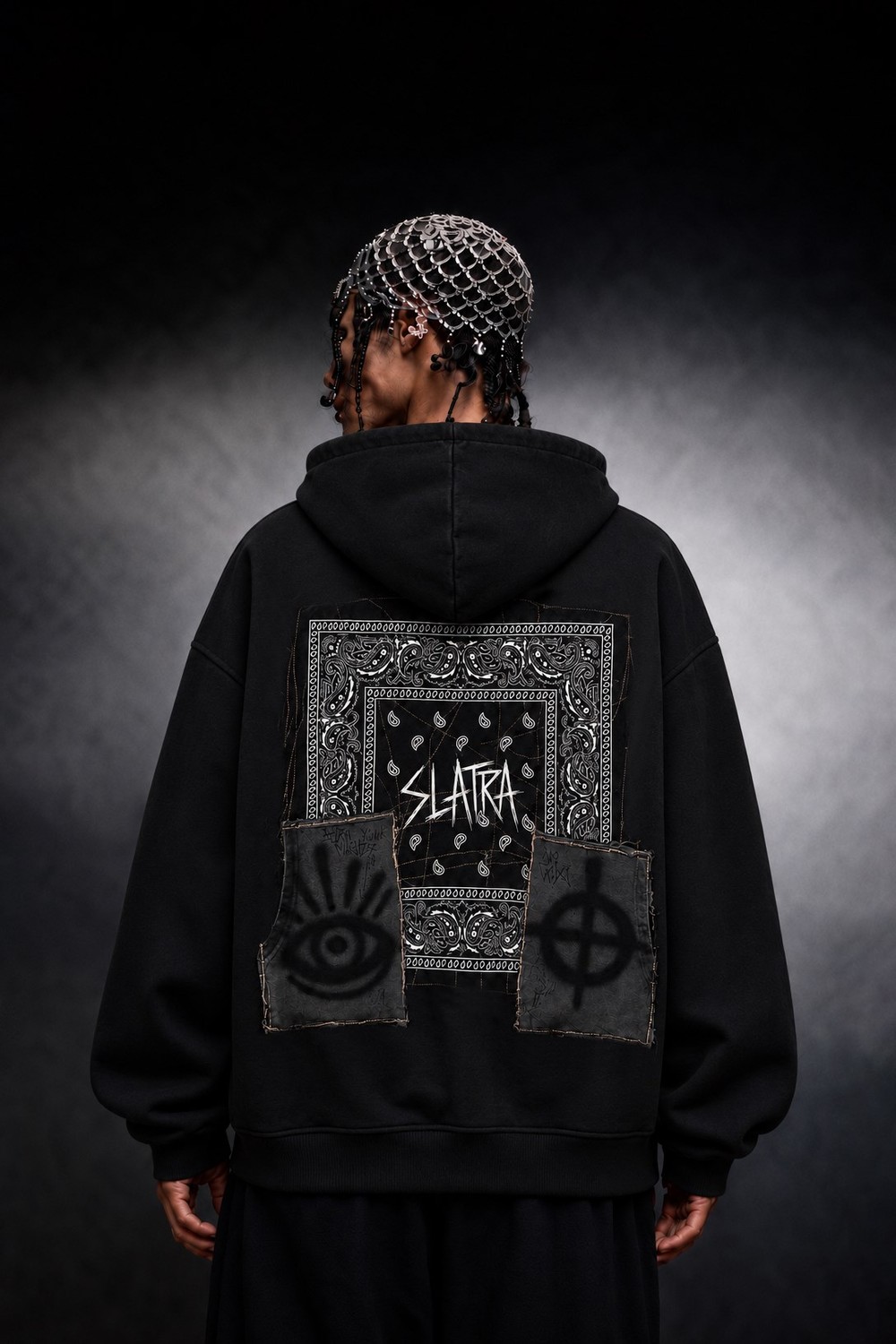 Erkek Siyah Relic Patch Detay Oversize Hoodie
