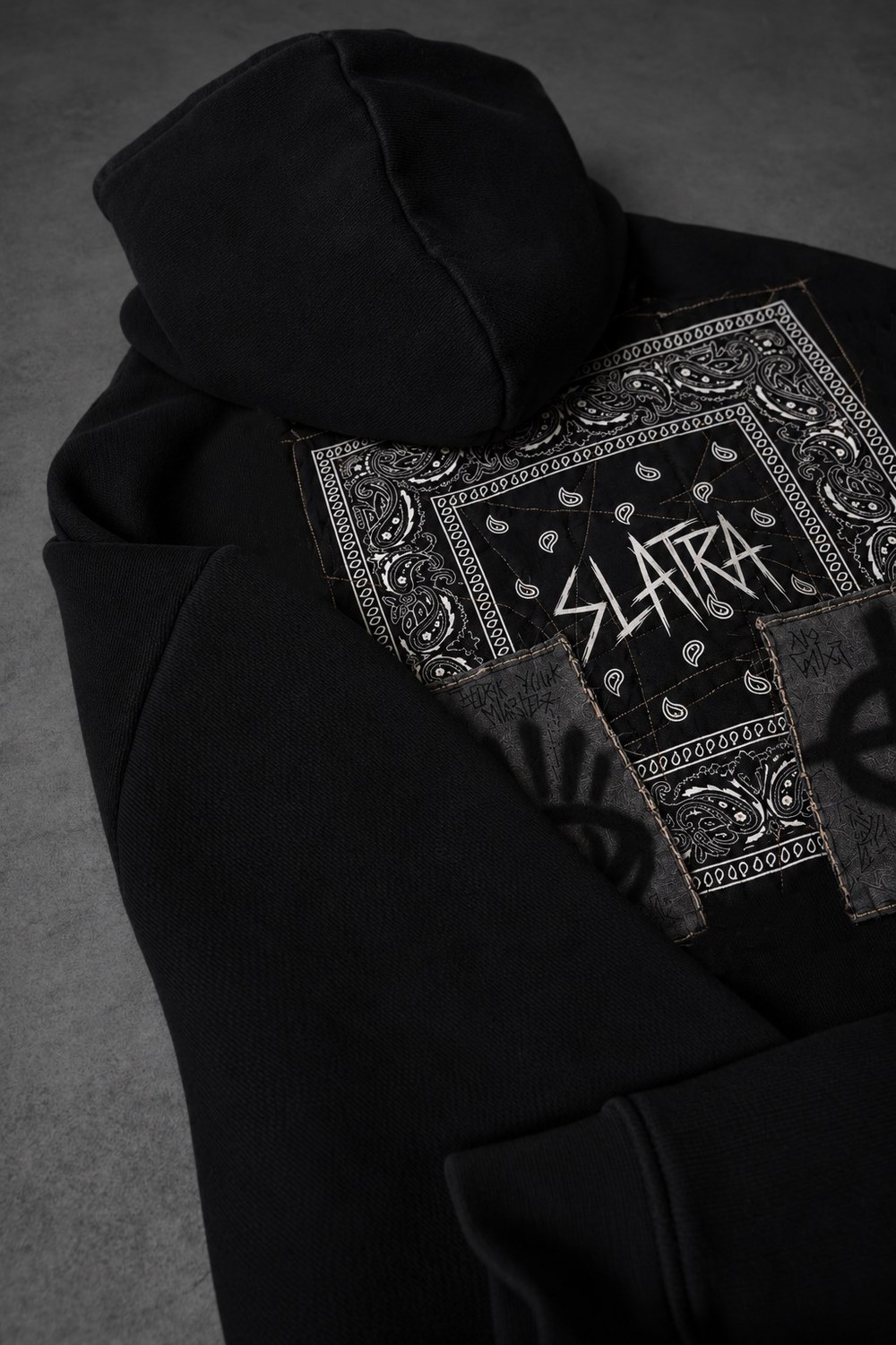 Erkek Siyah Relic Patch Detay Oversize Hoodie