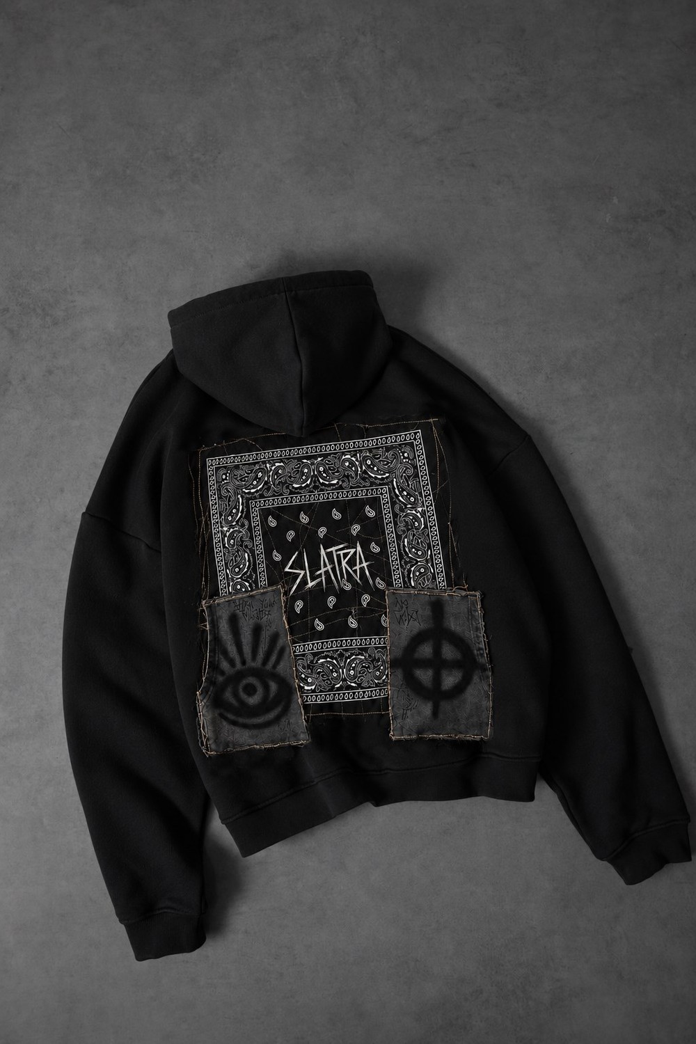 Erkek Siyah Relic Patch Detay Oversize Hoodie