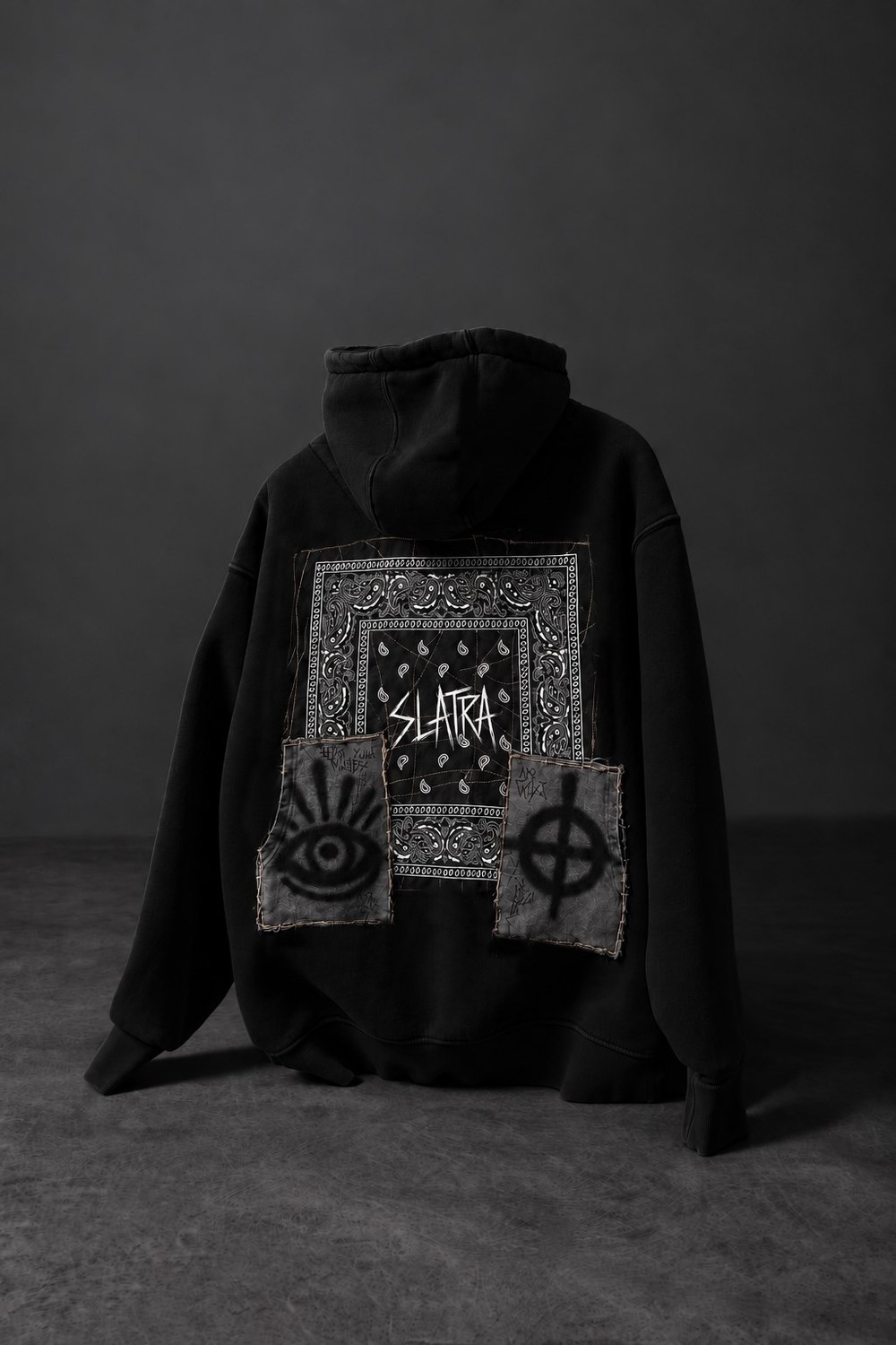 Erkek Siyah Relic Patch Detay Oversize Hoodie