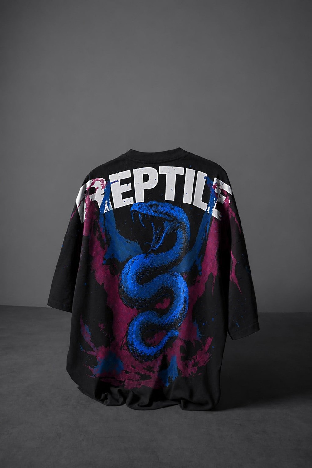 Erkek Siyah Reptile Baskılı Oversize Tshirt