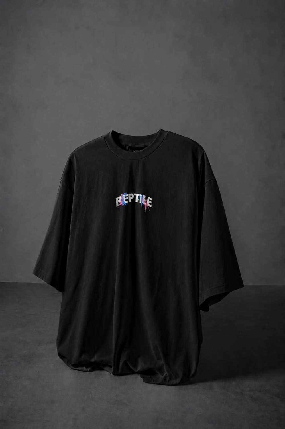 Erkek Siyah Reptile Baskılı Oversize Tshirt