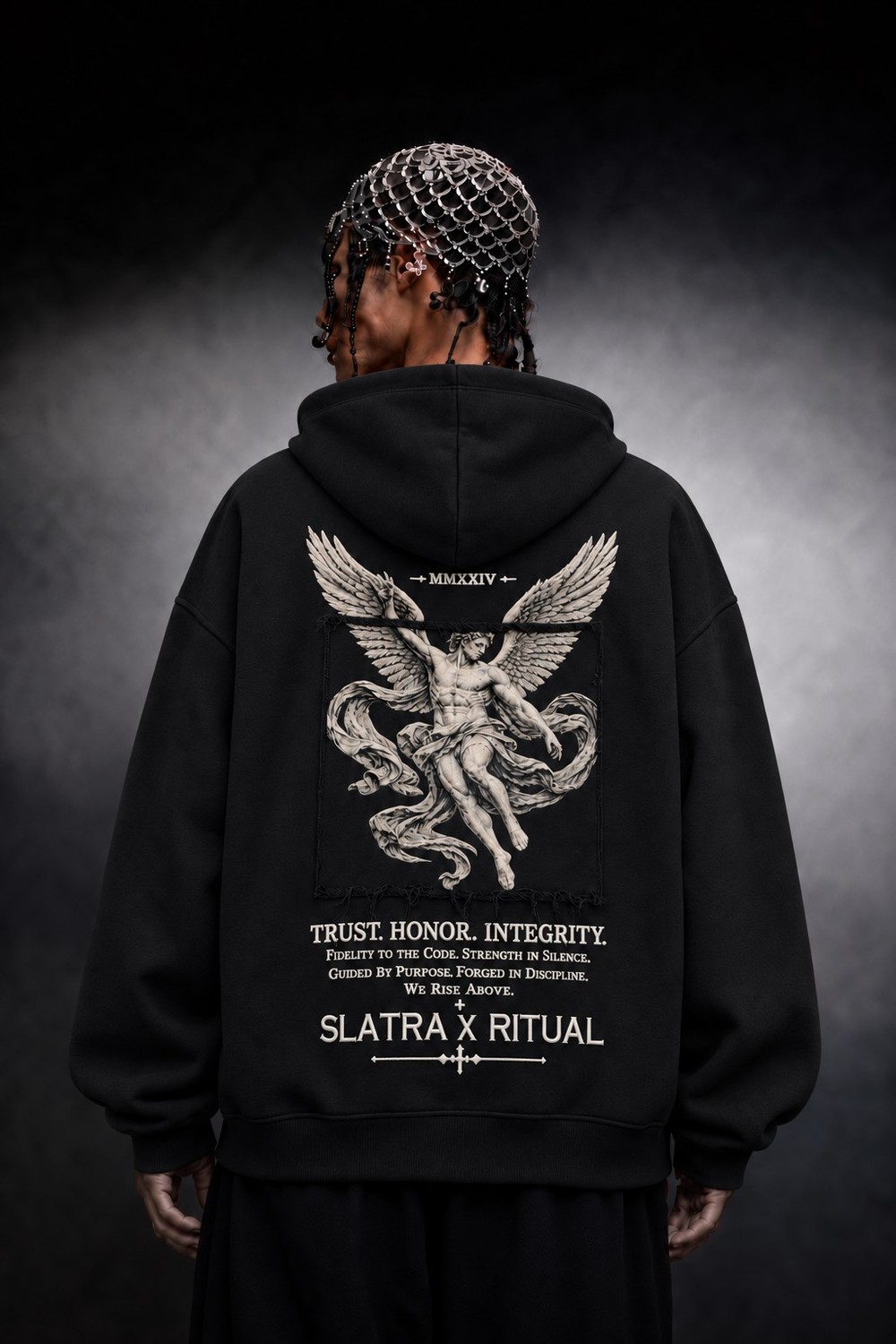 Erkek Siyah Ritual Patch Oversize Hoodie