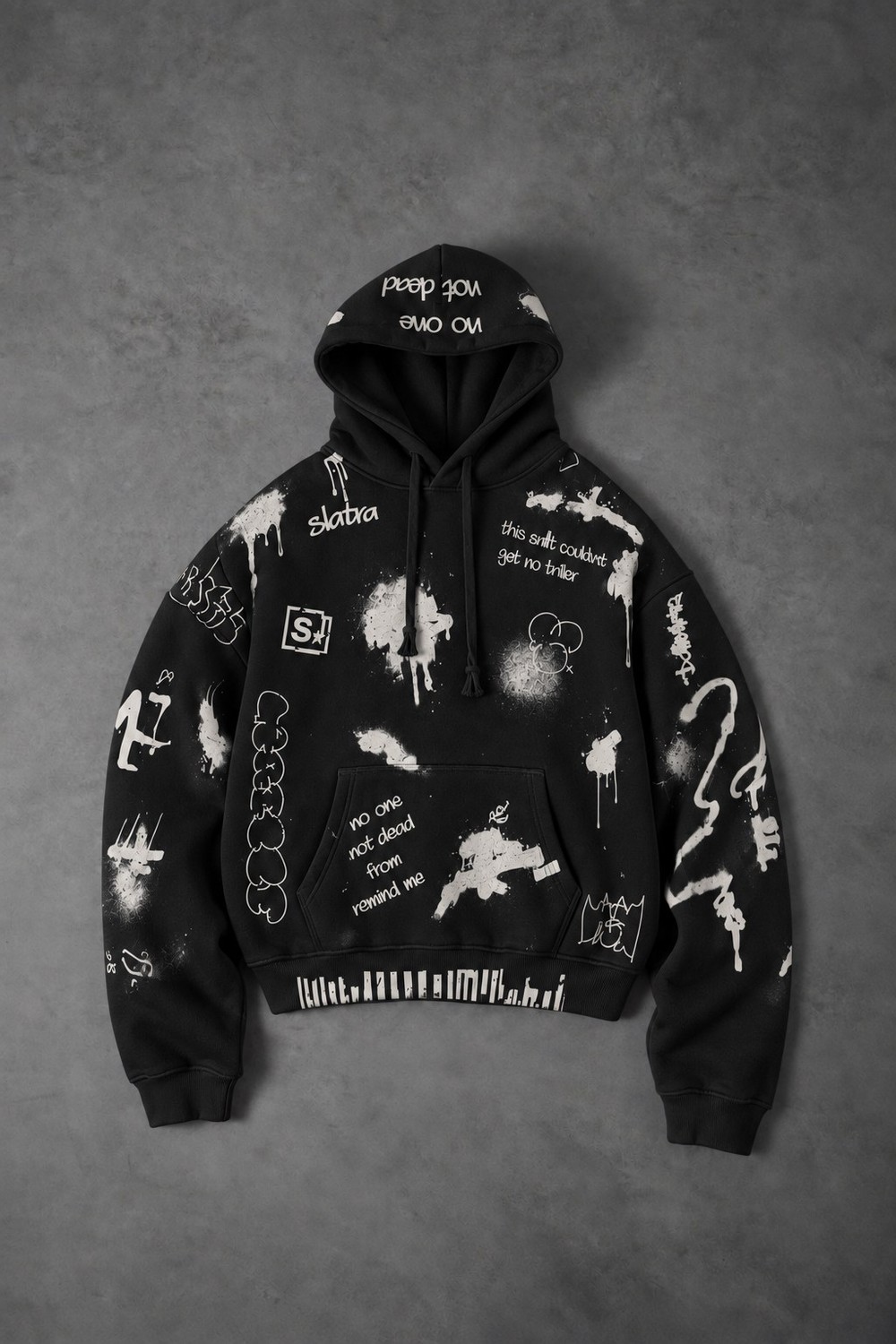Erkek Siyah S Grafiti Oversize Hoodie