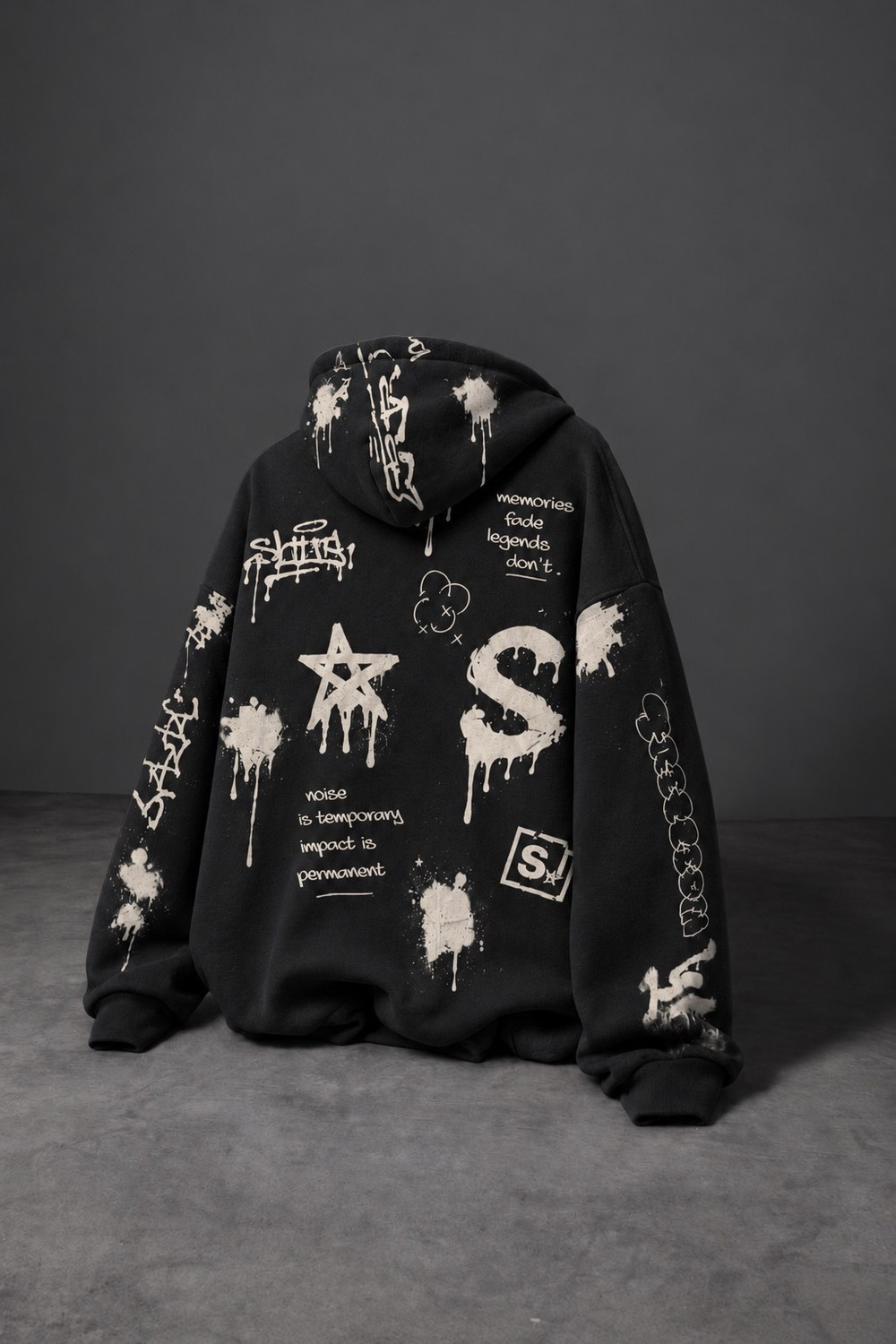 Erkek Siyah S Grafiti Oversize Hoodie