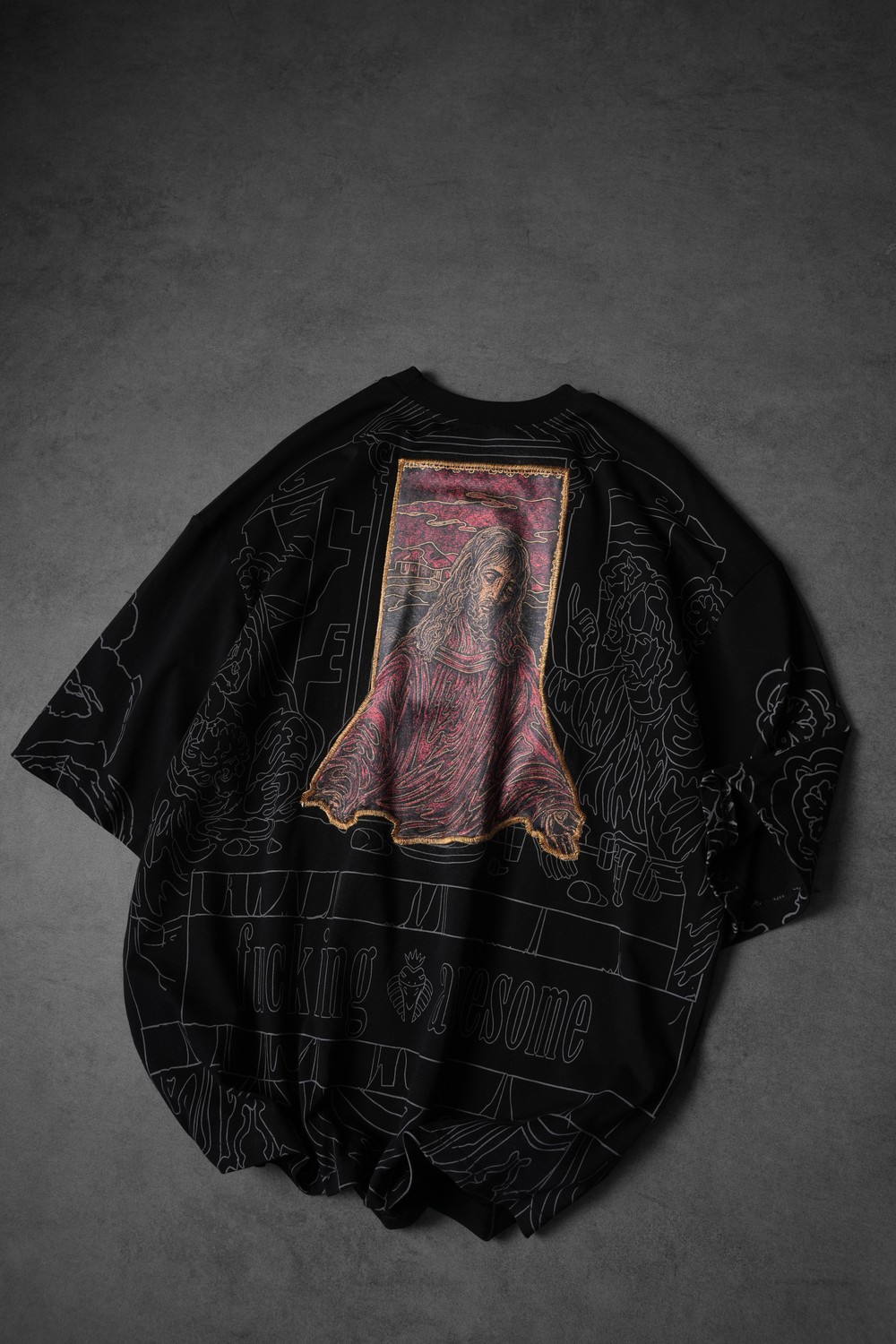 Erkek Siyah Sanctum Kadife Patch Oversize Tshirt