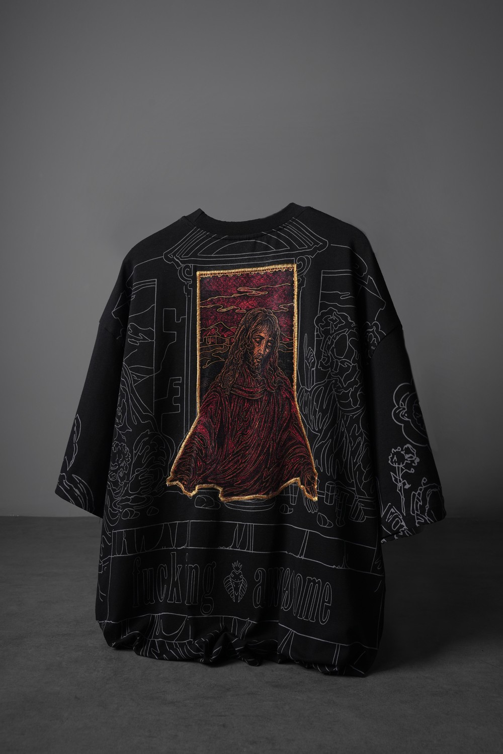 Erkek Siyah Sanctum Kadife Patch Oversize Tshirt