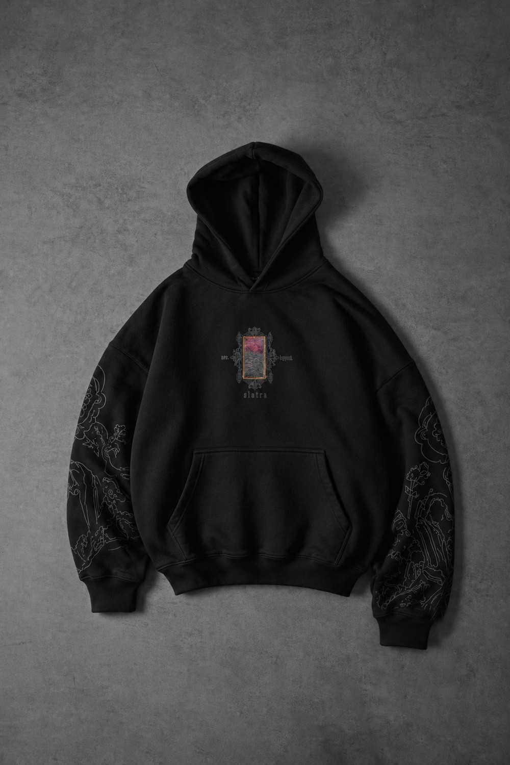 Erkek Siyah Sanctum Kadife Patch Oversize Hoodie