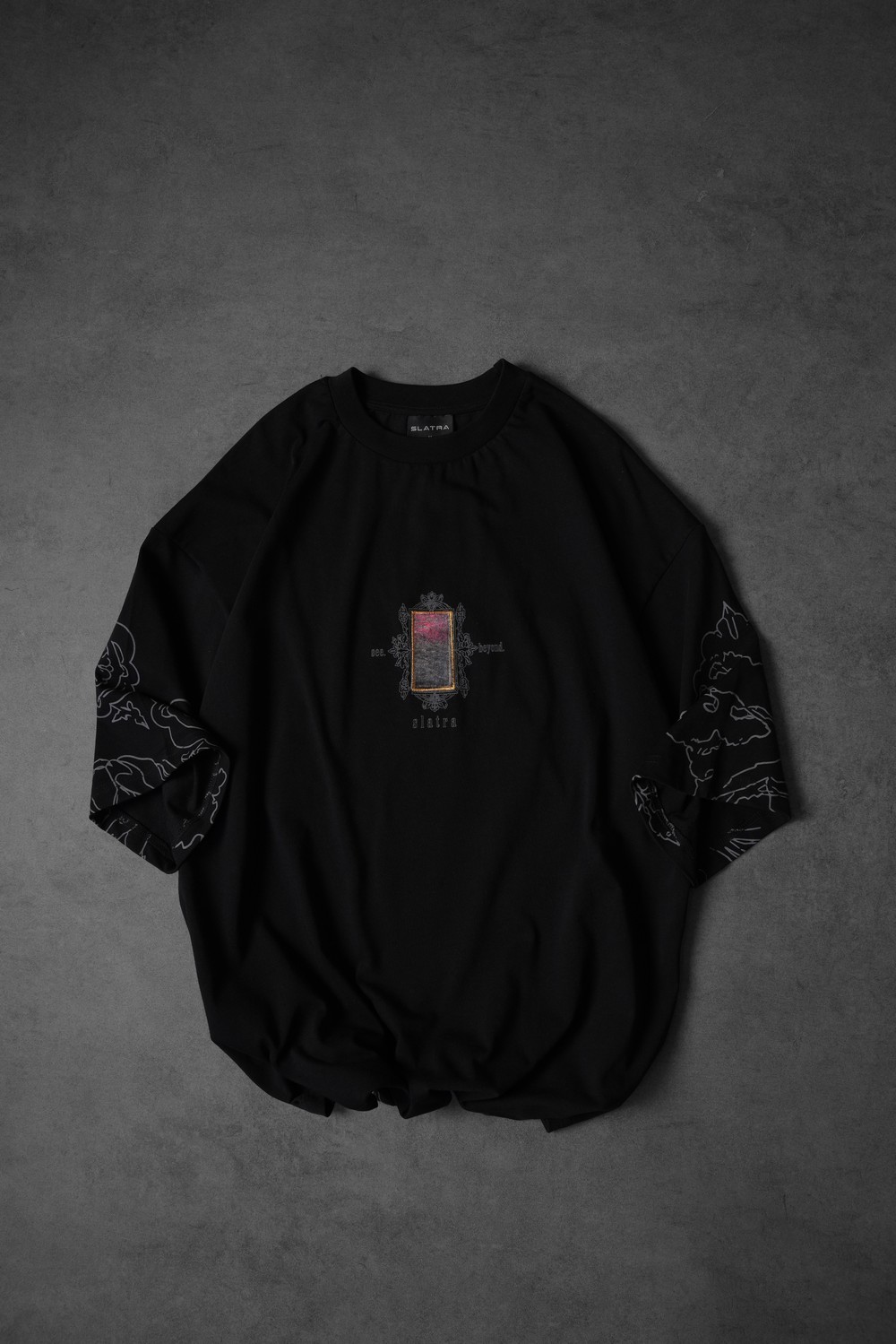 Erkek Siyah Sanctum Kadife Patch Oversize Tshirt
