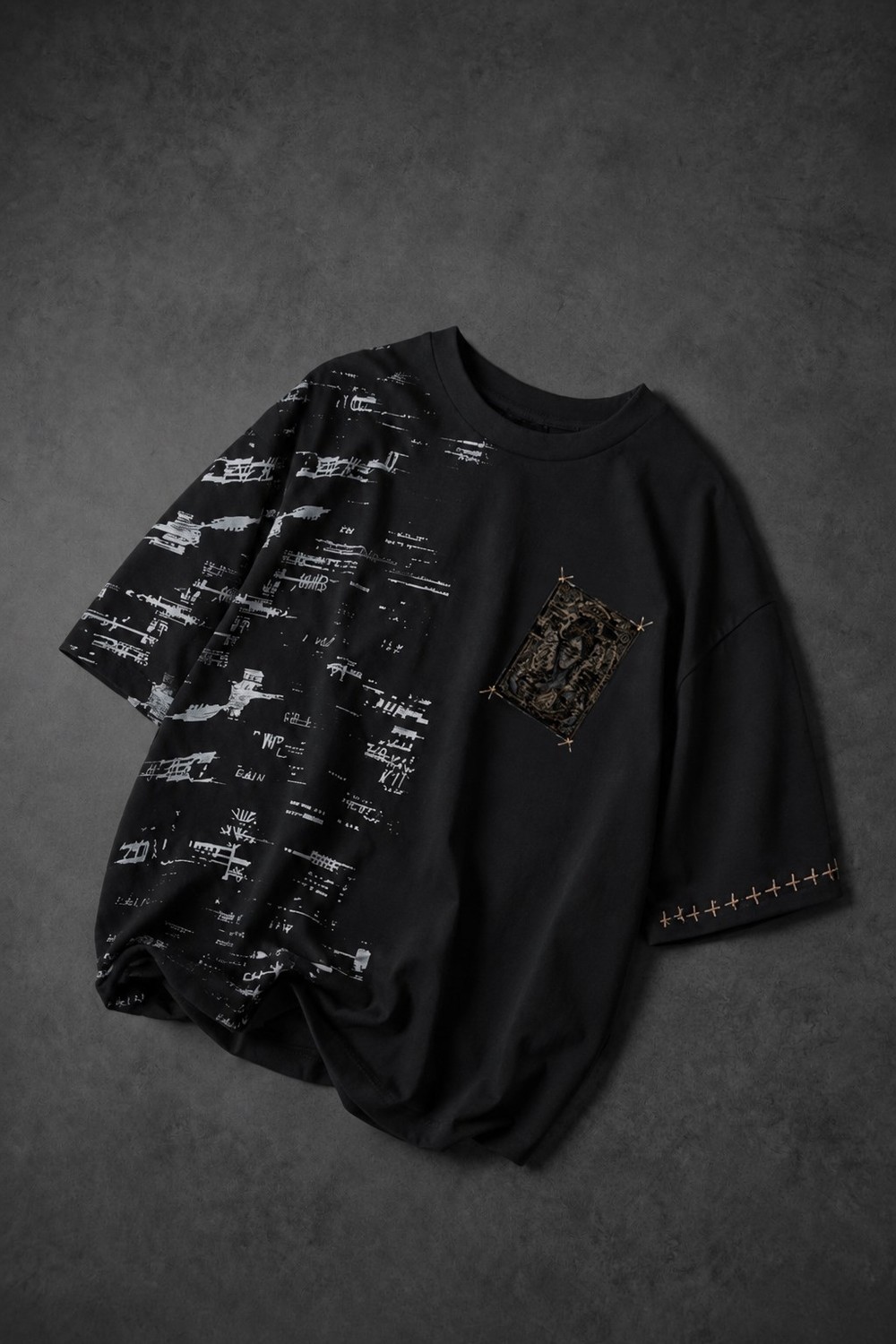 Erkek Siyah Semantic Decay Baskı Oversize Tshirt