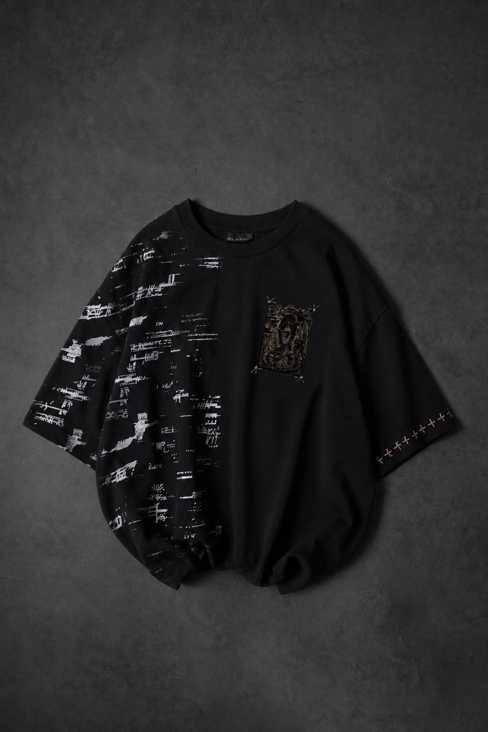 Erkek Siyah Semantic Decay Baskı Oversize Tshirt