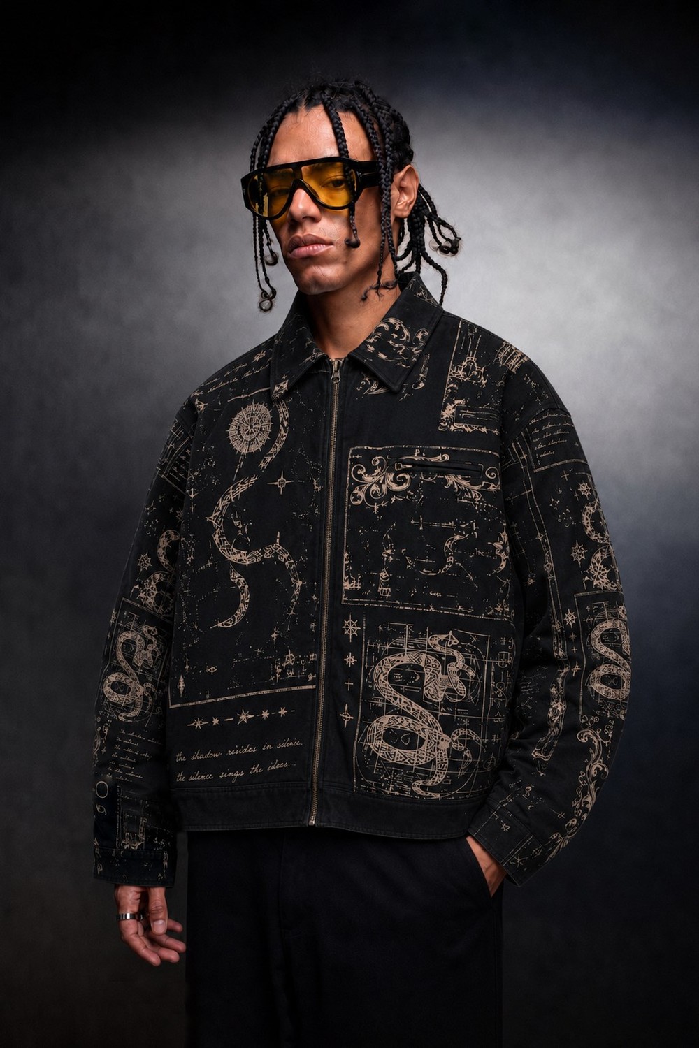 Erkek Siyah Serpent Codex Boxy Fit Ceket