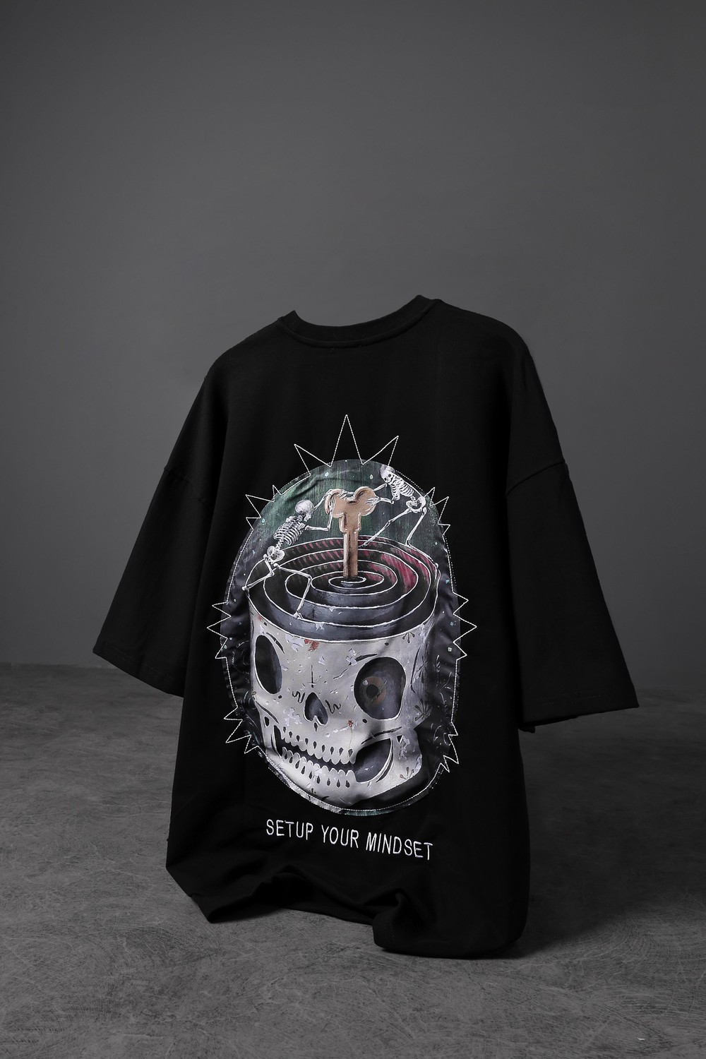Erkek Siyah Setup Your Mindset Baskılı Oversize Tshirt