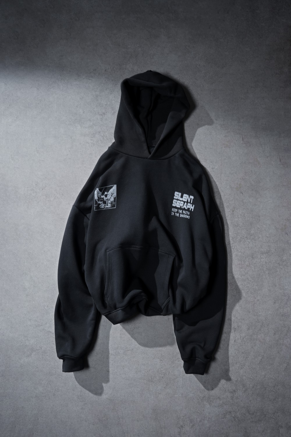 Erkek Siyah Silent Seraph Oversize Hoodie