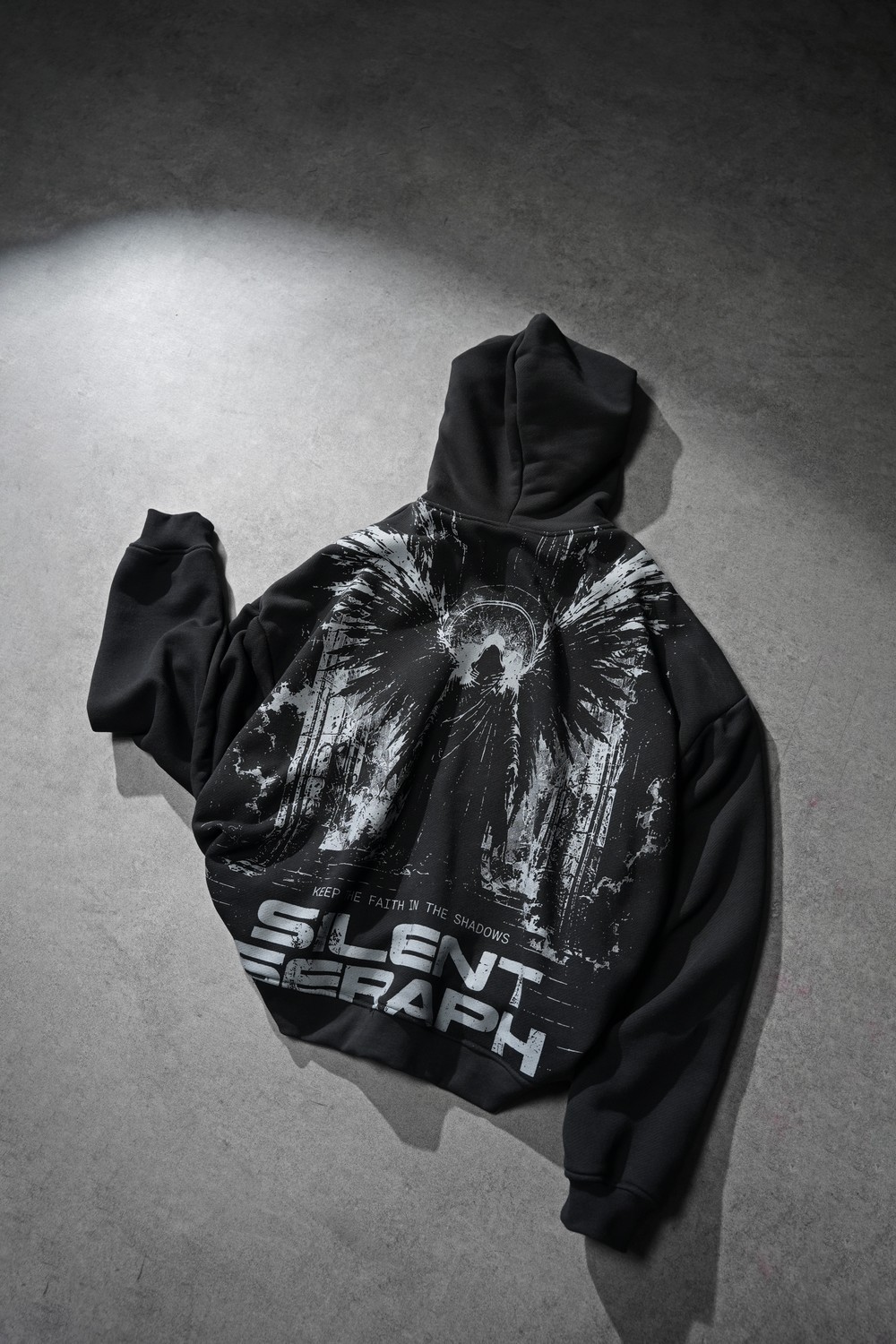 Erkek Siyah Silent Seraph Oversize Hoodie
